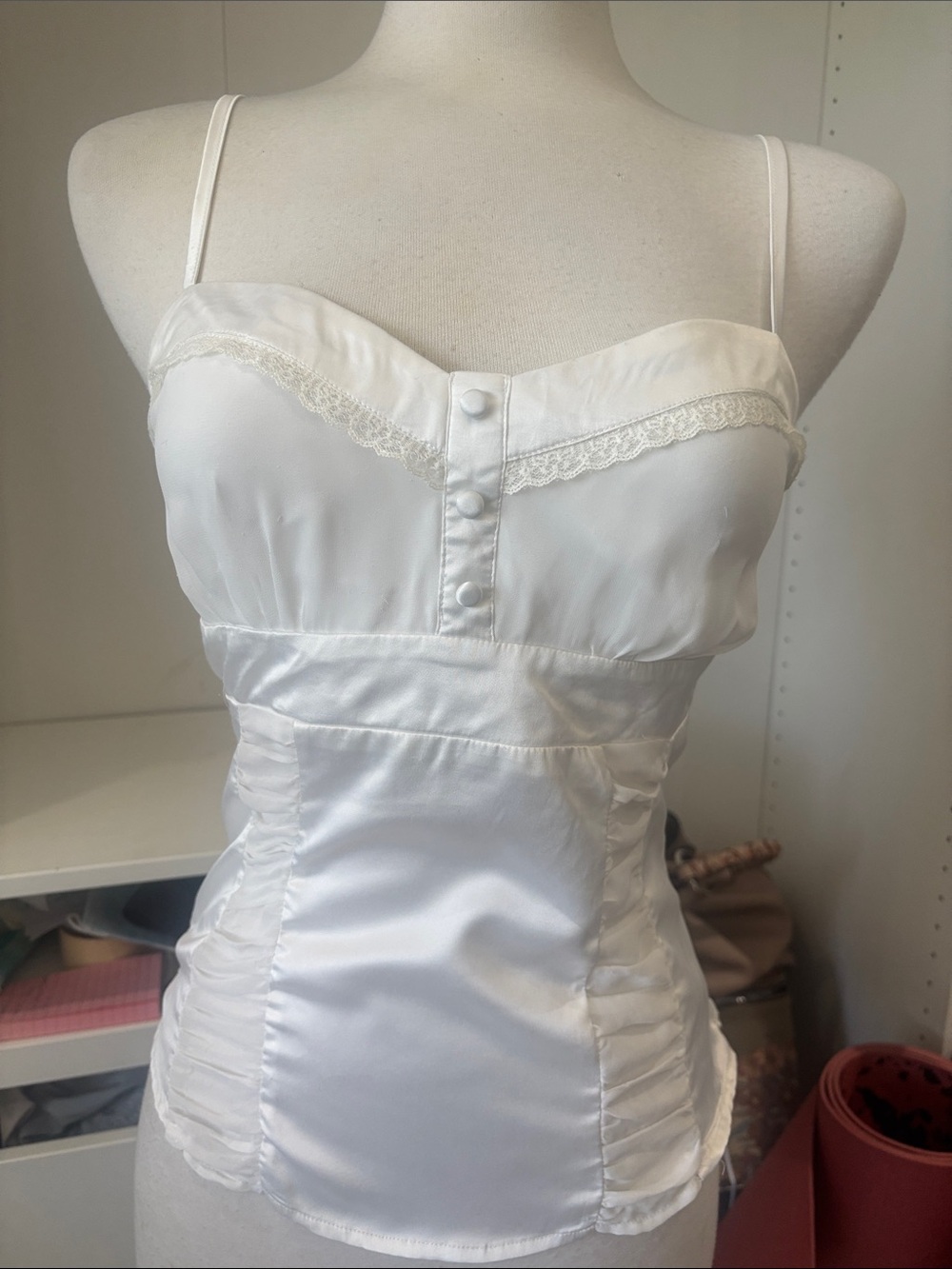 White Satin Lace-Trim Camisole Chemise
